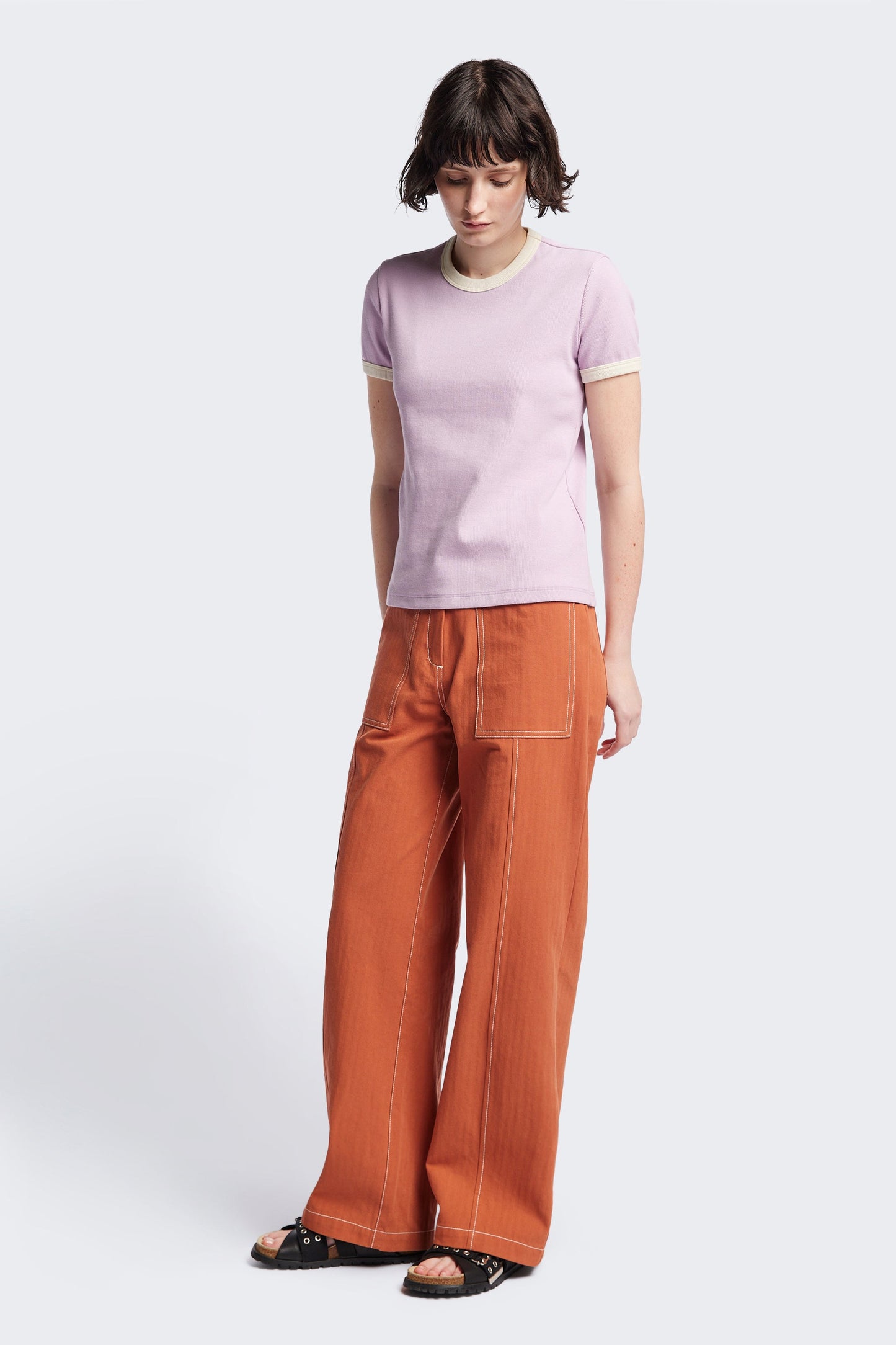 Veil Rib Tee Lilac/Ecru Bind