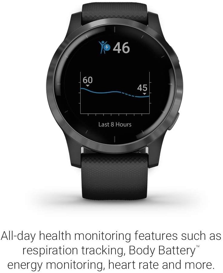 vivoactive 4 GPS Smart Watch in Slate Stainless Steel Bezel with Black Case and Silicone Band (Renewed)