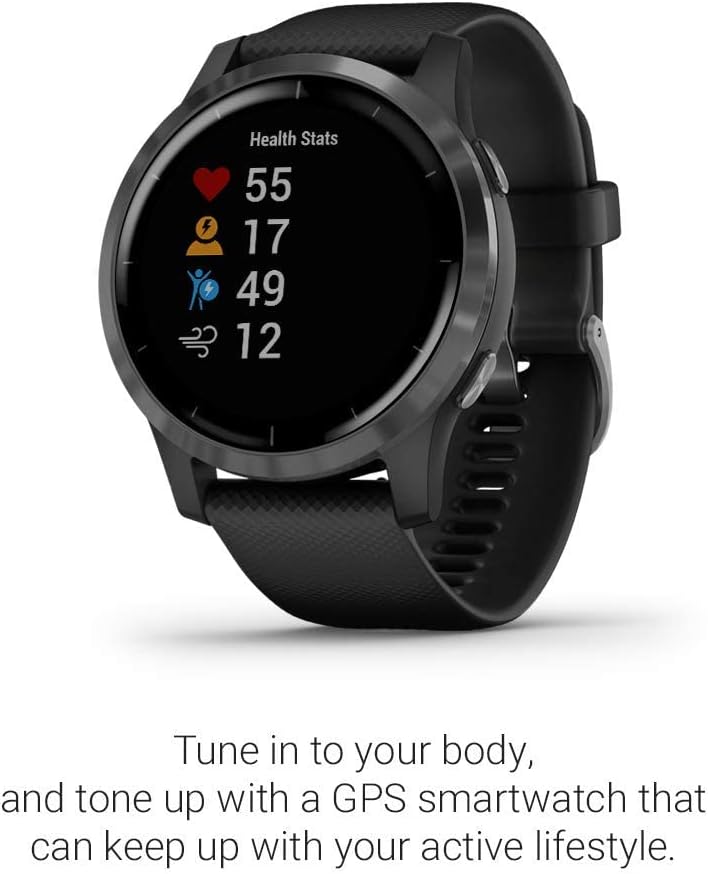 vivoactive 4 GPS Smart Watch in Slate Stainless Steel Bezel with Black Case and Silicone Band (Renewed)