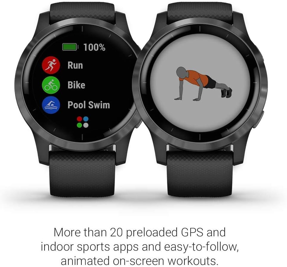 vivoactive 4 GPS Smart Watch in Slate Stainless Steel Bezel with Black Case and Silicone Band (Renewed)