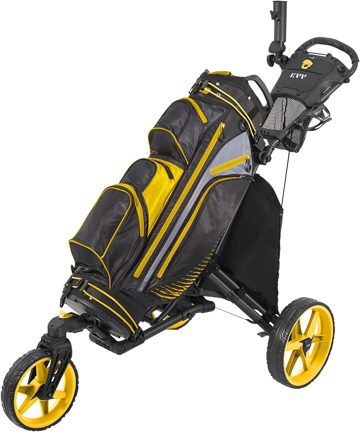 KVV 3 Wheel 360 Rotating Front Wheel Golf Push Cart Open and Close in ONE Second-Free Umbrella Holder Included