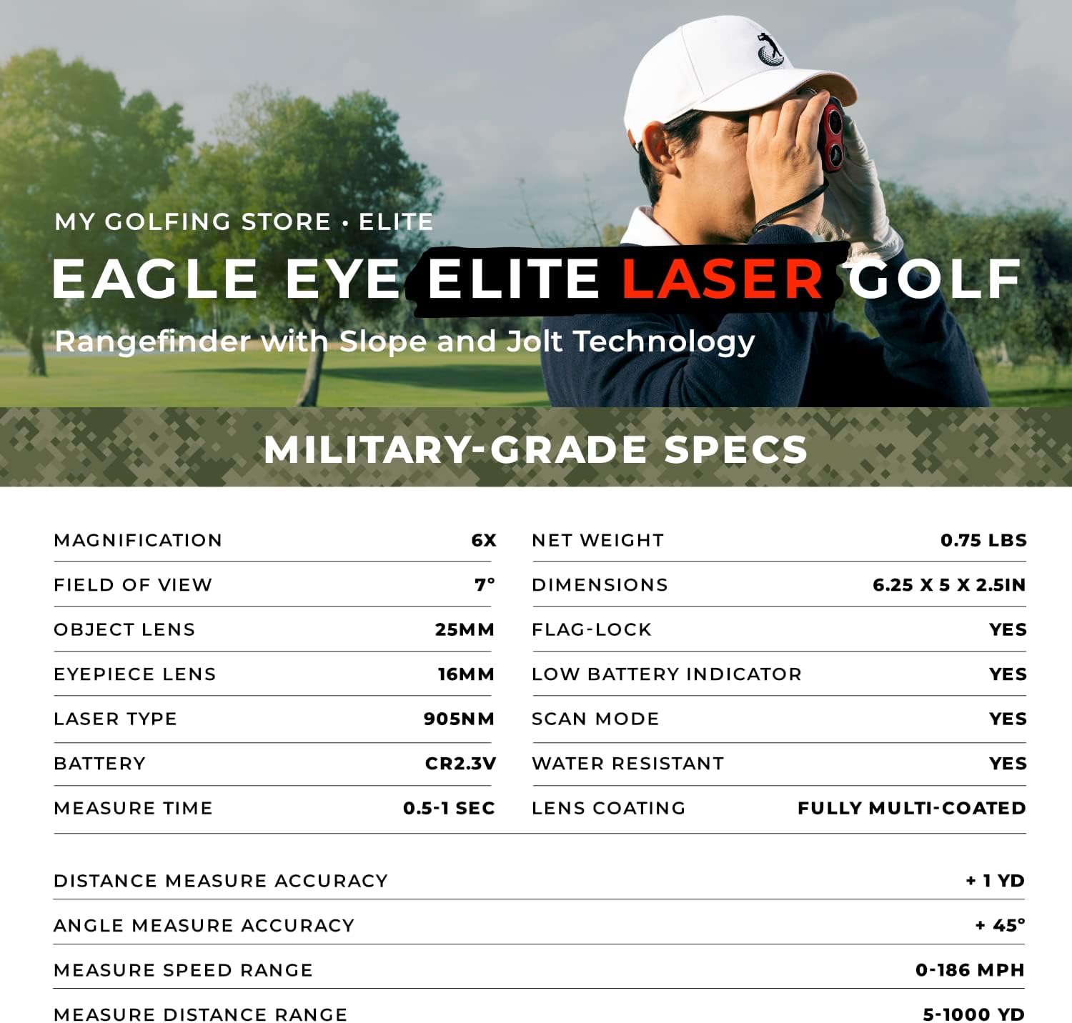 My Golfing Store Eagle Eye Elite Golf Rangefinder with Slope, Distance Measuring Device with Magnetic Strip,1000 Yard Range,6X Magnification, Golf Accessories for Golf