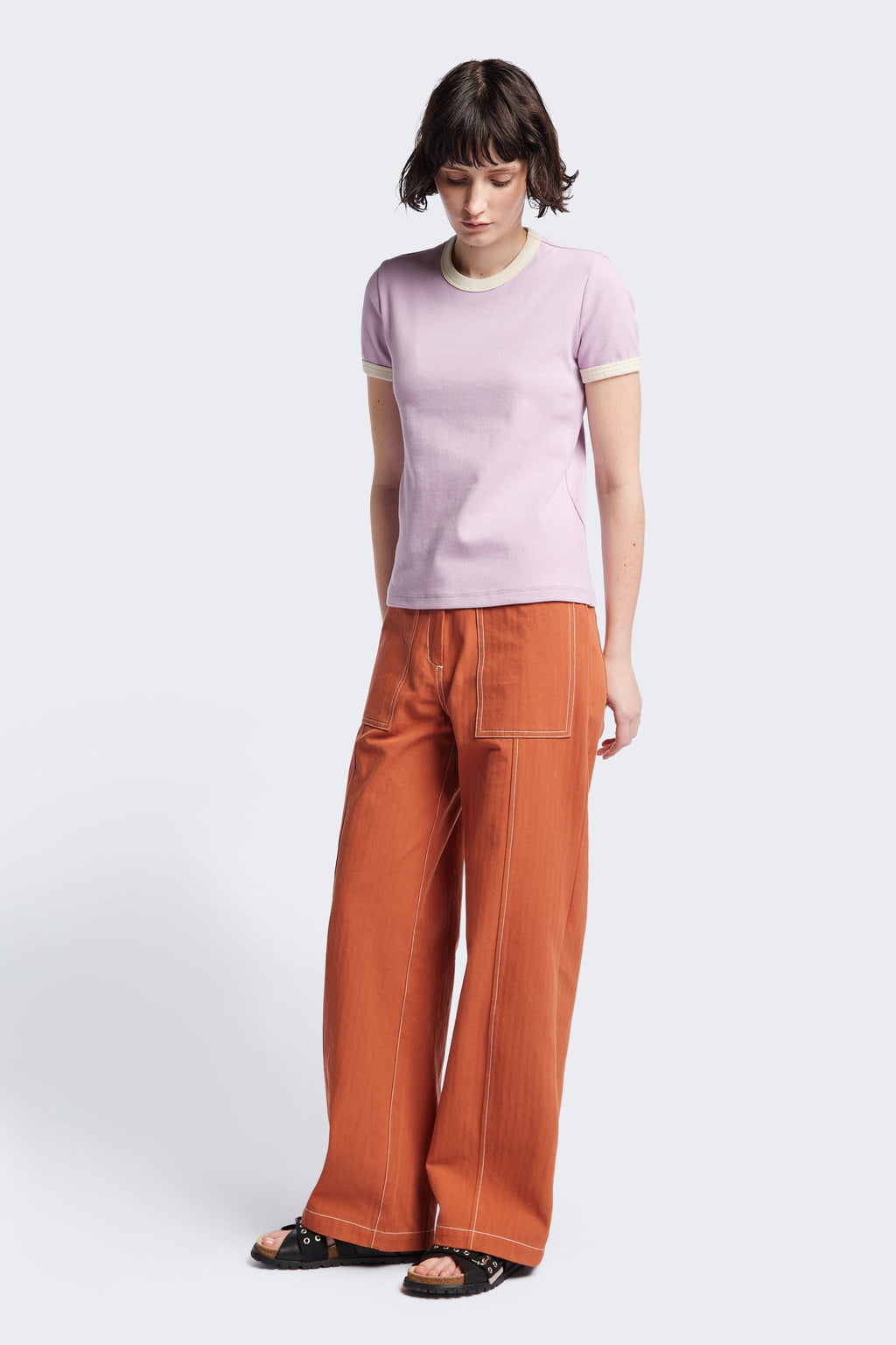 Veil Rib Tee Lilac/Ecru Bind