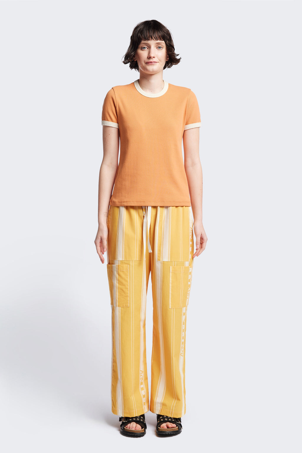 Veil Rib Tee Pastel Orange/Ecru Bind