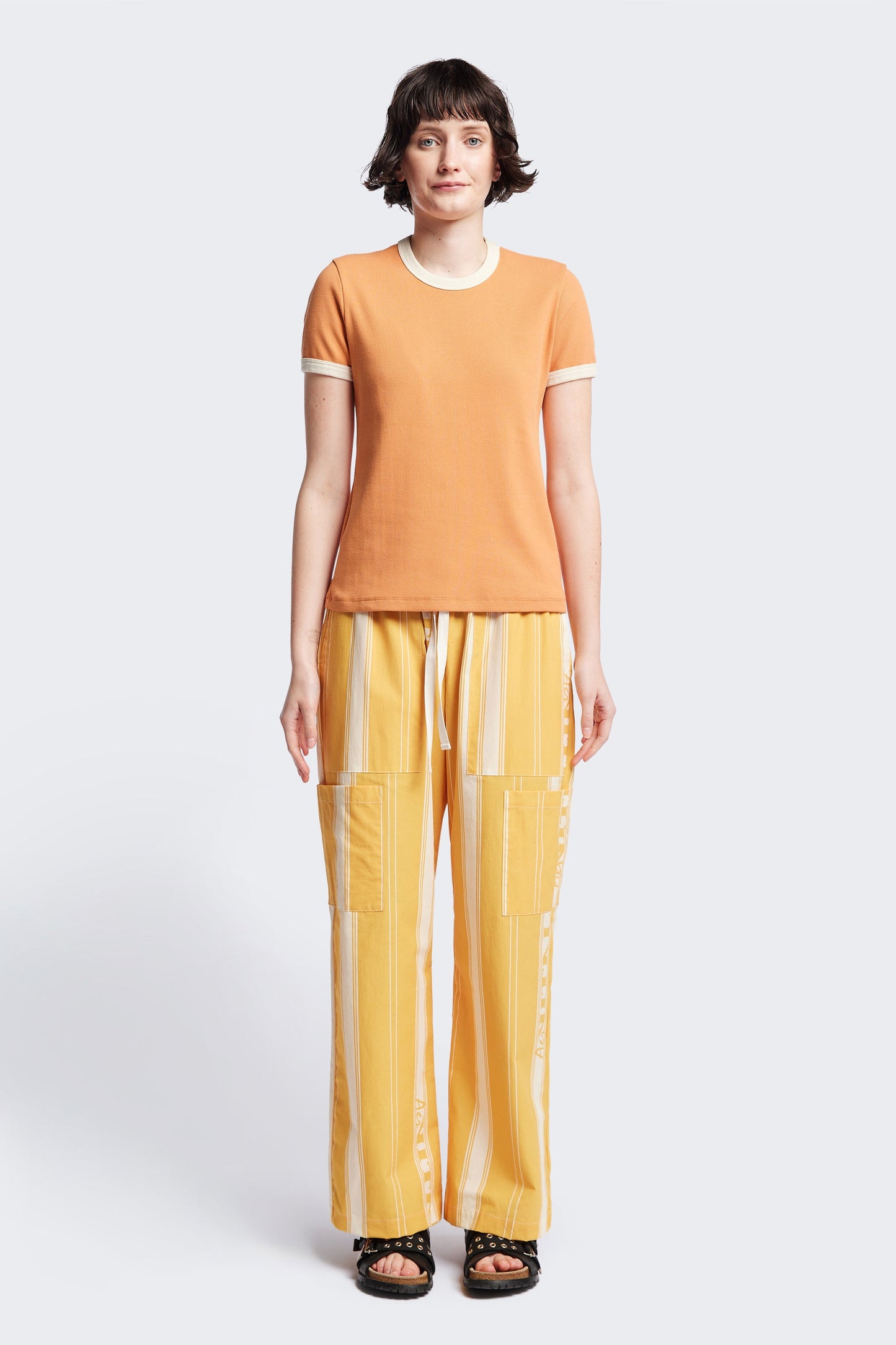 Veil Rib Tee Pastel Orange/Ecru Bind